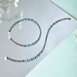 Dhruvs Collection Exclusive 925 Pair of Pure Silver Designer Nazariya Anklets with Purple Crystals White Gold Anklet image 2