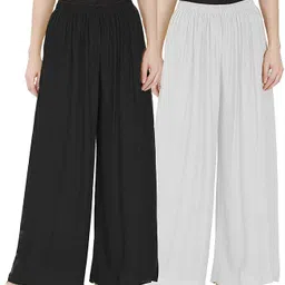 tareeka Pack of 2 Women Regular Fit Black, White Viscose Rayon Trousers-picture-28