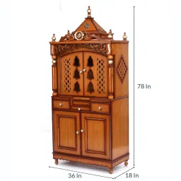 dzyn furnitures Antarusya Large Floor Rested Pooja Mandap with Door (Teak Gold) image 2