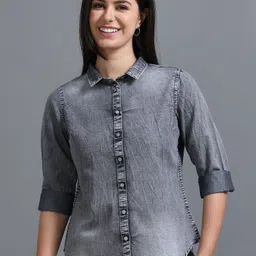 cazzba Women Regular Fit Solid Cut Away Collar Casual Shirt-picture-24