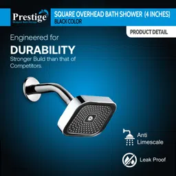 prestige 4inch PSH05 Multi-Function Overhead Shower With 9inch SS Round Arm Fixed Mount image 3