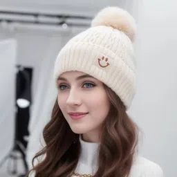 winity Cute woolen warm ( soft warm fur inside pom-pom on top ) winter caps for women Woven Beanie-picture-19