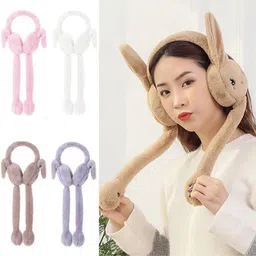 row luck Winter Funny 1 Brown Ear Muff Moving Air Pump Earmuff for Girls/Women's Ear Muff image 3