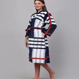 klotthe Multicolor Checkered Woolen Women Bath Robe With Belt (M) image 1