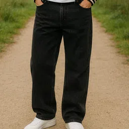 kickzo Men Straight Fit Mid Rise Black Jeans-picture-17