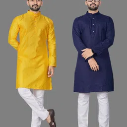 dhasu trendz Pack of 2 Men Solid Jacquard, Cotton Blend Straight Kurta-picture-15