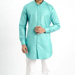 jodidar Men Solid Dupion Silk Straight Kurta image 4