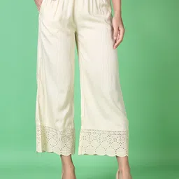 v-mart Women Regular Fit White Viscose Rayon Trousers image 1