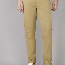 Men Slim Fit Khaki Cotton Blend Trousers-image-67