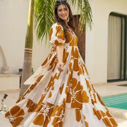 mirrortrendz Floral Print Viscose Rayon Stitched Straight Gown image 2