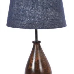 Lucea Blue Natural Fiber Shade Night Lamp With Wood Base By BrightDaisy image 5