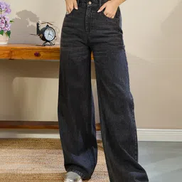 sassafras Women Relaxed Fit High Rise Black Jeans image 1