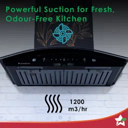 wonderchef Ruby Curve Flora 60 cm Auto Clean Wall Mounted Black 1200 CMH Chimney image 2