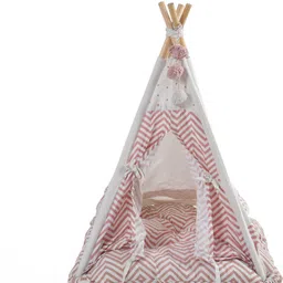 aauras Tepee Blue & Natural Pet Bed, Dog Bed, Cat Bed, Mini Pet House L Pet Bed image 2