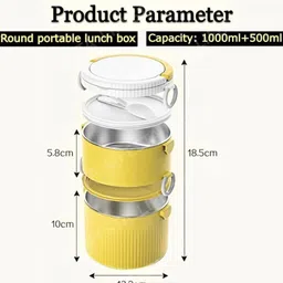 lifesta Insulated Stainless Steel Round Lunch Box - Double Layer Lunch Box 2 Containers Lunch Box image 5