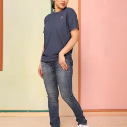 moda rapido Women Solid Round Neck Polyester Grey T-Shirt image 5