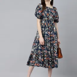 indibelle Women Fit and Flare Blue Midi/Calf Length Dress image 5