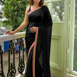 hija trendz Embroidered, Embellished, Solid/Plain Daily Wear Georgette Saree-picture-30