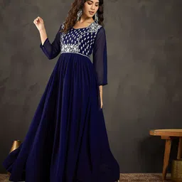 sangria Embroidered Georgette Stitched Flared/A-line Gown image 4