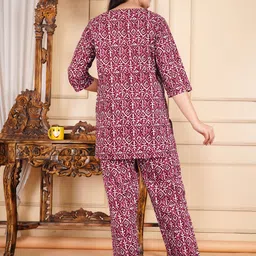 stylofusion Women Night Suit Set Maroon Printed image 2