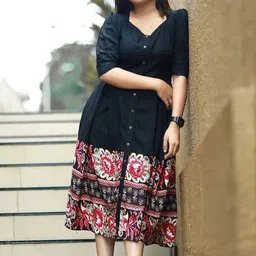 gulabo Women Fit and Flare Multicolor Midi/Calf Length Dress image 5