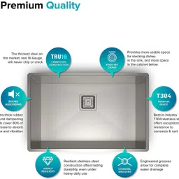 prestige (24" x 18" x 10") 304 Grade Stainless Steel Single Bowl Sink Satin/MATT Finish with Square Coupling And waste pipe (Black Matt) Vessel Sink image 3