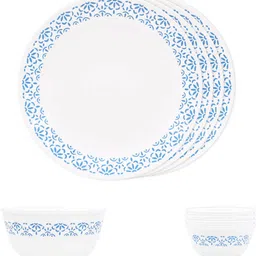 corelle Pack of 9 Glass Skyline Bay Garden Mini Dining Set - 9 Pcs|Microwave & Dishwasher Safe Dinner Set-picture-20