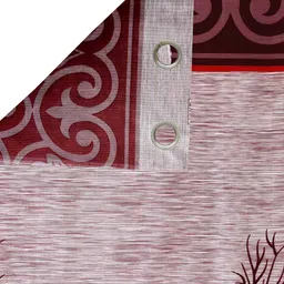 Maroon Floral Polyester 9 Ft Semisheer Eyelet Door Curtains (Set of 2) by Cortina image 2