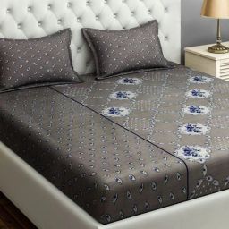 swayam Grey Sparkle 100% Cotton 144TC Fitted King Size Bedsheet With 2 Pillow Covers-picture-37