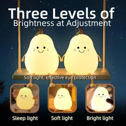 vigrati enterprise Silicon Cute Pear USB Rechargeable Lamp Kids Soft Sensor Light Color Changing Night Lamp image 4
