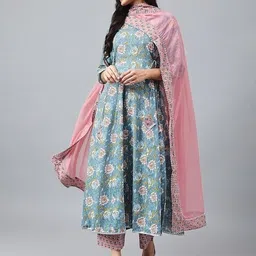 angira jaipur Women Pure Cotton Kurta Palazzo Dupatta Set image 2