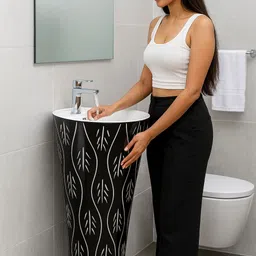 cara mark Glossy Black & White Finish with Abstract Pattern|Modern Sink for Bathroom | Pedestal Wash Basin|Wash Basin Pedestal|Pedestal Free Standing Wash Basin| Pedestal Basin image 3