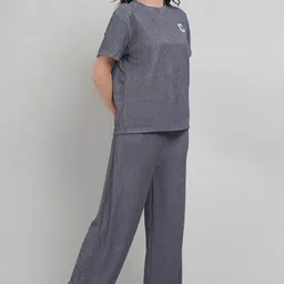 lugo Women Night Suit Set Grey Solid-picture-11