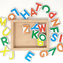 a and a kreative A&A Kreative Box Wooden Magnetic Alphabets Set with Storage Tray, 26 Pieces image 2