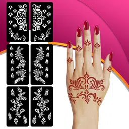 surmul Designer Combo Mehndi Stencil Sticker Pack With Flower Patterns For Functions-picture-21