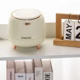 vexilo Mini Desktop Trash Can with Lid | Push-Type Dustbin for Kitchen & Bath|Off White Plastic Dustbin-picture-47