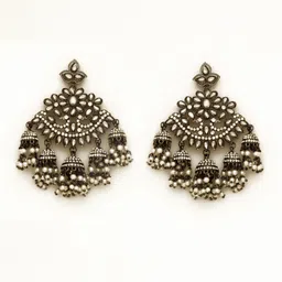 vatsalya creation Silver Oxodise Pearl fitted jumkee Kundan Chandbali Alloy Chandbali Earring image 2