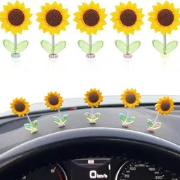 zivini Mini Sunflower for Car Dashboard, Car Dashboard Decoration Items, Decorative Showpiece - 5 cm image 5
