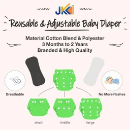 jkkfashion Waterproof Reusable Washable Cloth Diaper Nappies with Insert - L - XL (Pack of 3 diaper + 3 Inserts) image 3