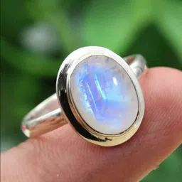 gemzonite A+ Quality Natural Rainbow Moonstone Gemstone Ring For Women and Men Brass Moonstone Silver Plated Ring-picture-22