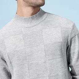 glitchez Men Checkered High Neck Grey Sweater image 2