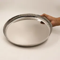 spilbox Steel Tiffin Plate|Serving Plate|Food Grade-Hammered RoundRibbed Plate(Pack 1) Dinner Plate image 2