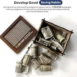 adveriq Money Saving Piggy Bank, Wooden Piggy Bank with Easy Savings 100000 moneyNew Coin Bank image 2