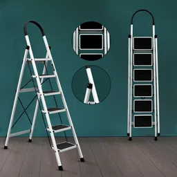 plantex Anti-Skid Strong Foldable Wide 6 Step Ladder/Ladder for Home-(White-Apex) Steel Ladder image 2