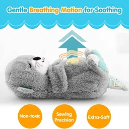 shopogenix Baby Sleep Aid Otter Plush with Light-Up Heart | Soft Comforting Bedtime Toy - 10 mm image 3