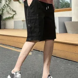 pitzz Solid Men Black Cargo Shorts image 2