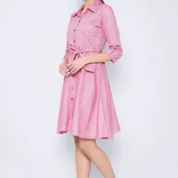 god bless Women Fit and Flare Pink Knee Length Dress image 4