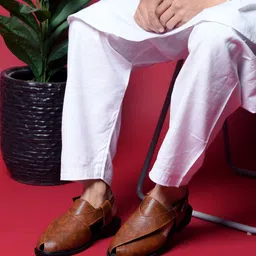 stepsoft Men Men�s Peshawari Sandals Traditional Faux Leather Slip On Ethnic Casual Wear Sandal image 5