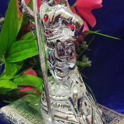 samukkaras fashions White Metal German Silver Murugar Statue with Base Stand/Murugar with Chowki Decorative Showpiece-25 cm image 5
