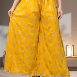 fambee Women Flared Yellow Viscose Rayon Trousers-picture-25